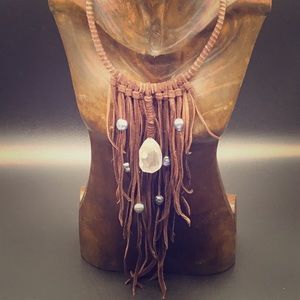 Leather Wrapped Neck Wire Tassel Drop